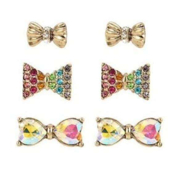 Betsey Johnson Jewelry - Betsey Johnson RAINBOW BOW TIE STUD EARRINGS